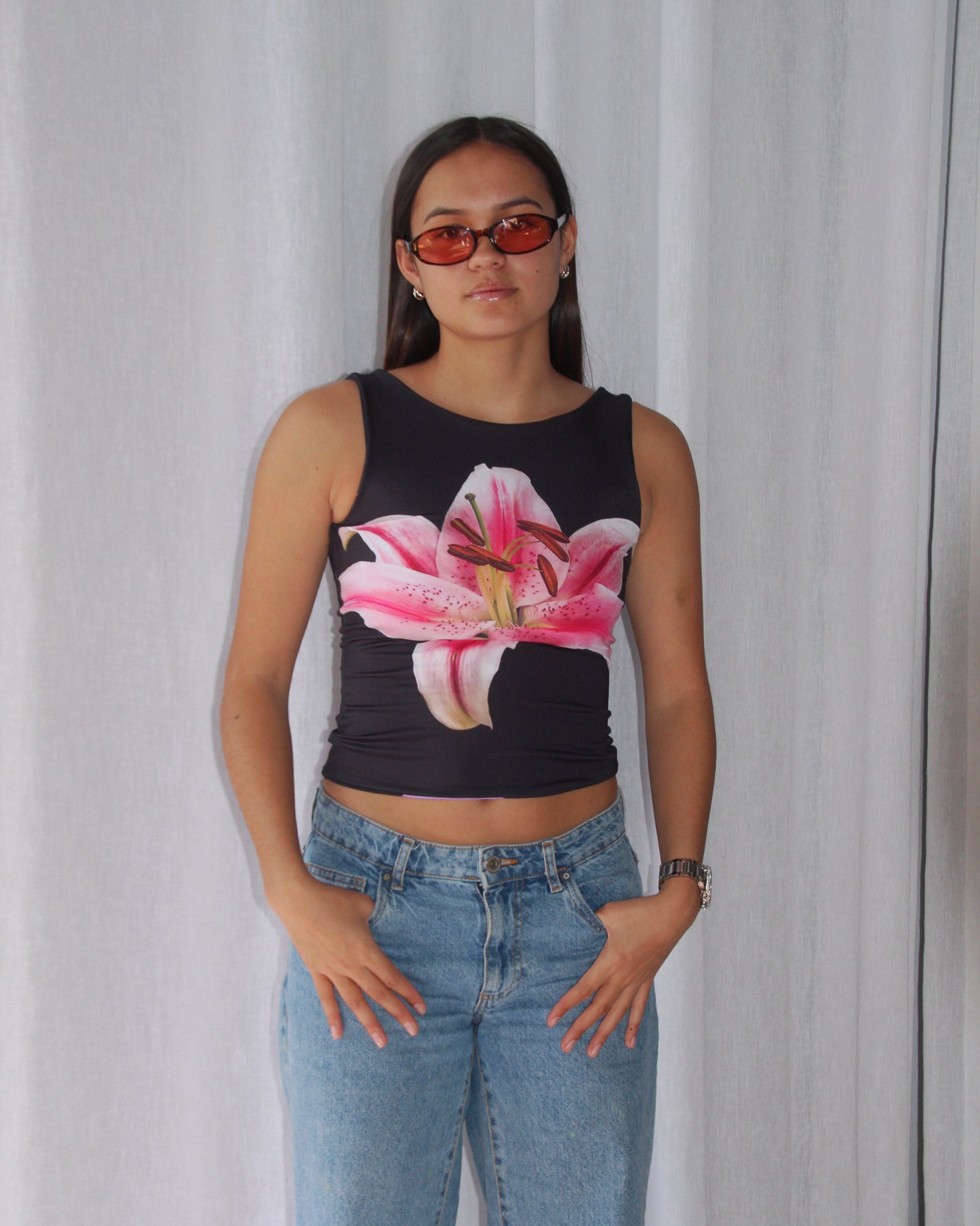 Reversible tank top (wild lily + hibiscus)