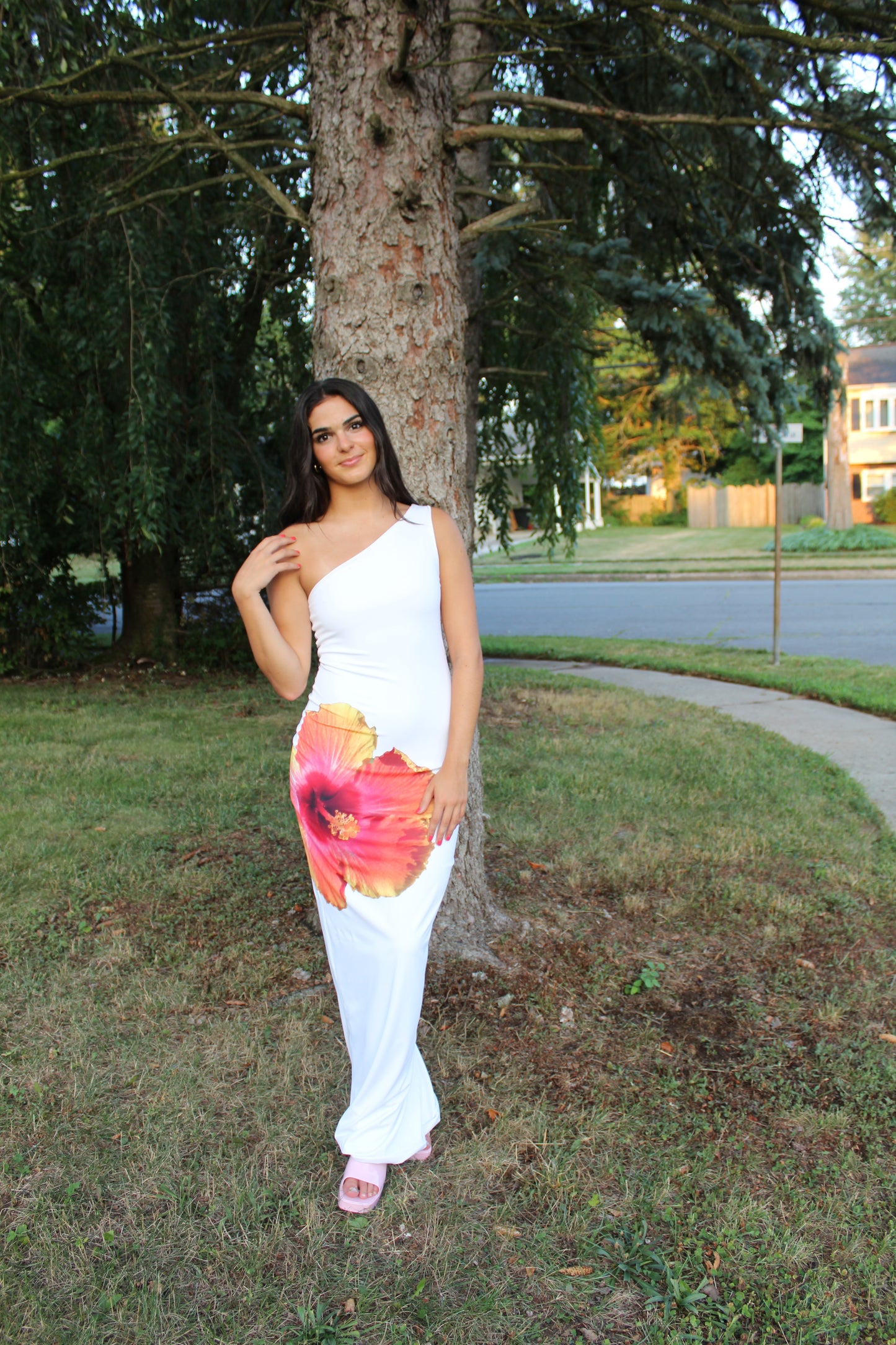 White reversible maxi dress (hibiscus + wild lily)