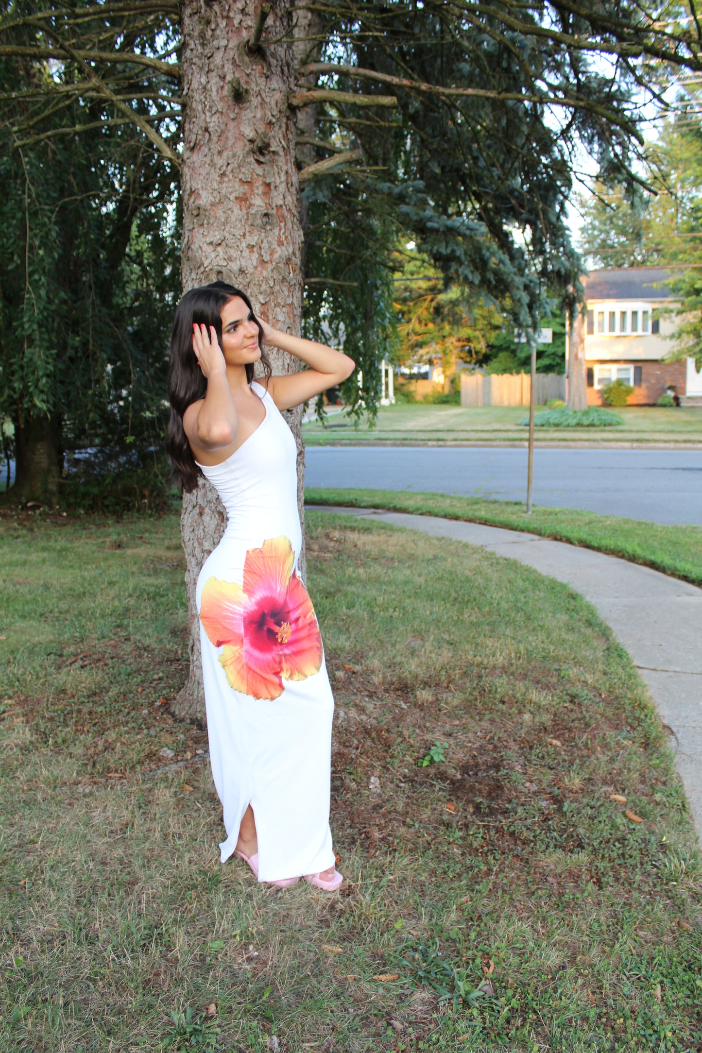 White reversible maxi dress (hibiscus + wild lily)