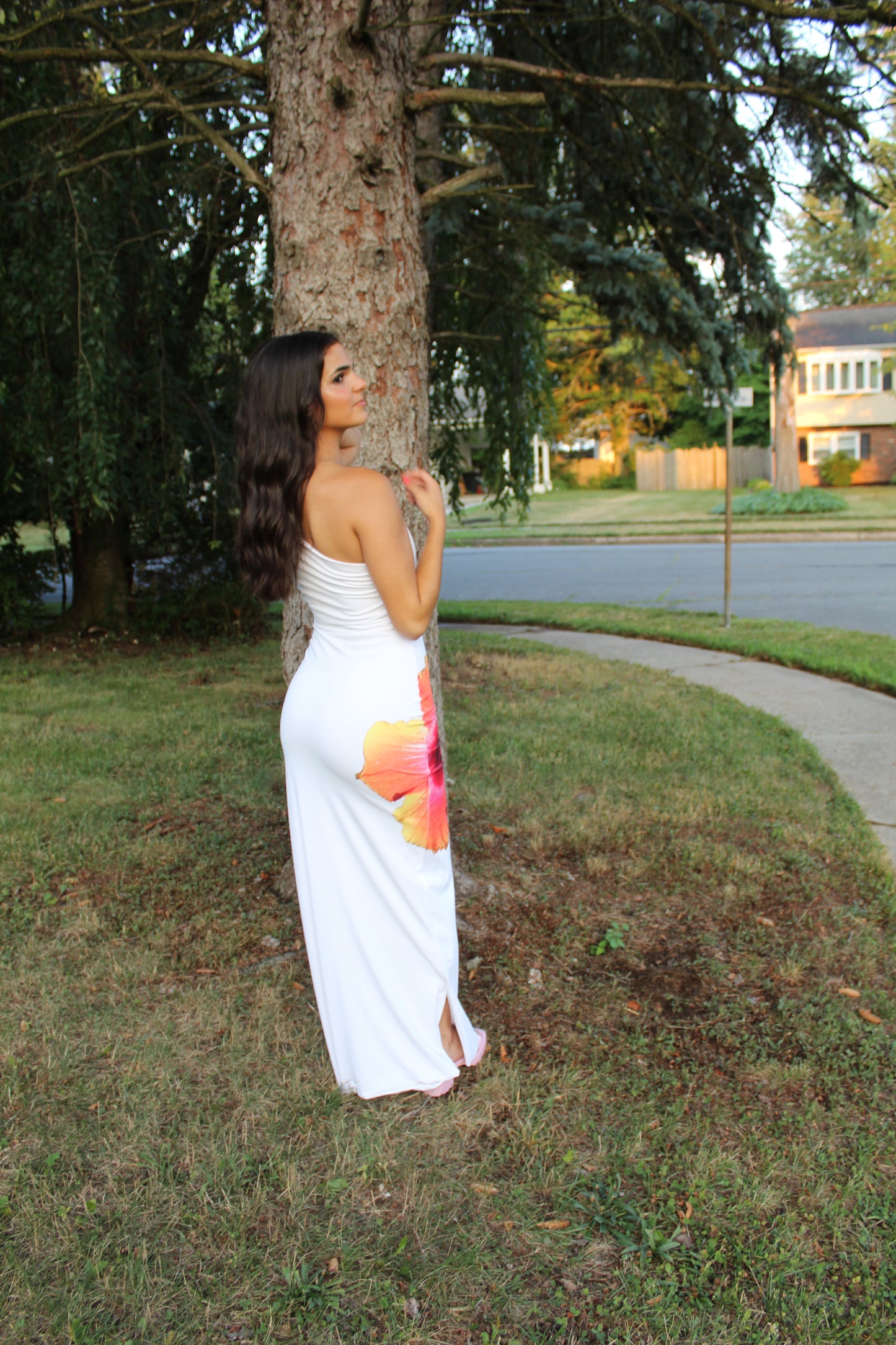 White reversible maxi dress (hibiscus + wild lily)