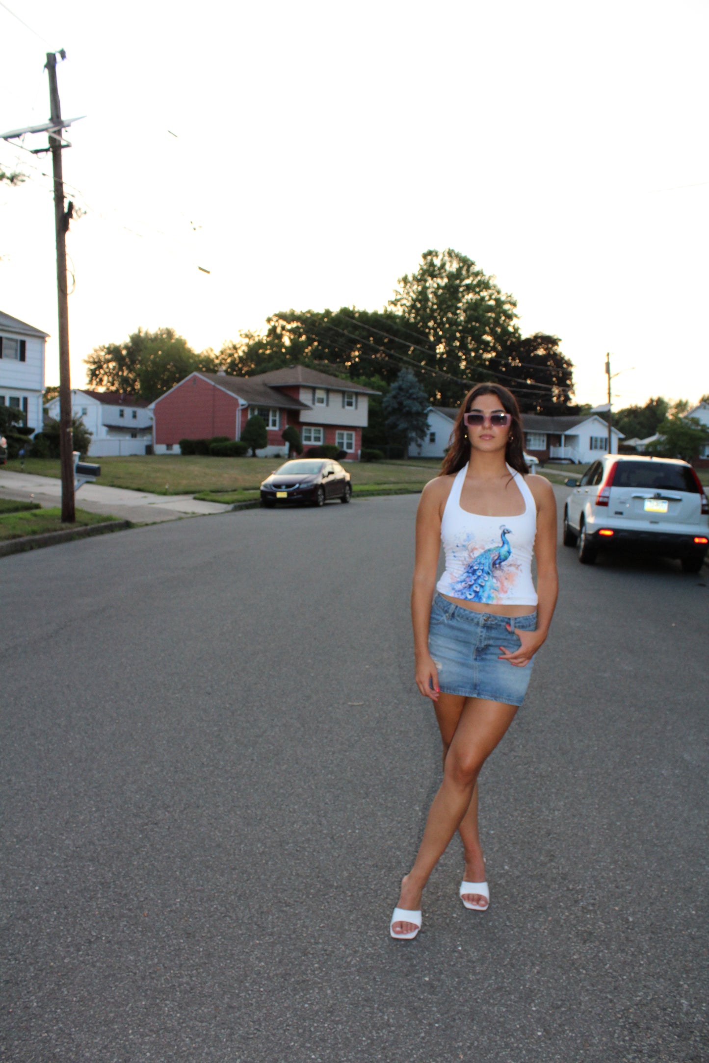 Reversible halter neck (Blue Peacock + Purple anemone)