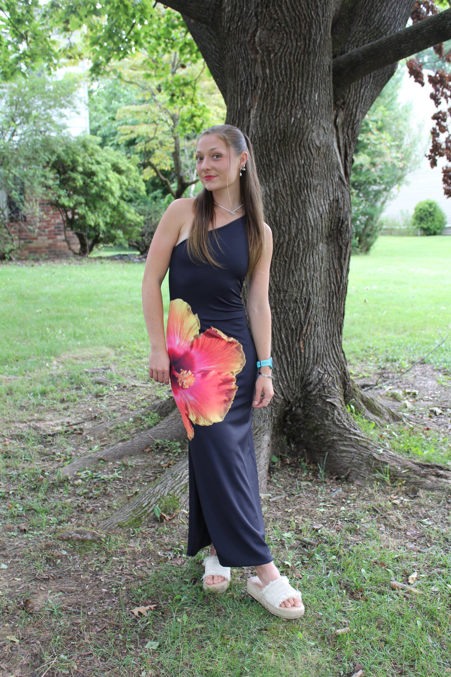 Black reversible maxi dress (hibiscus + wild lily)