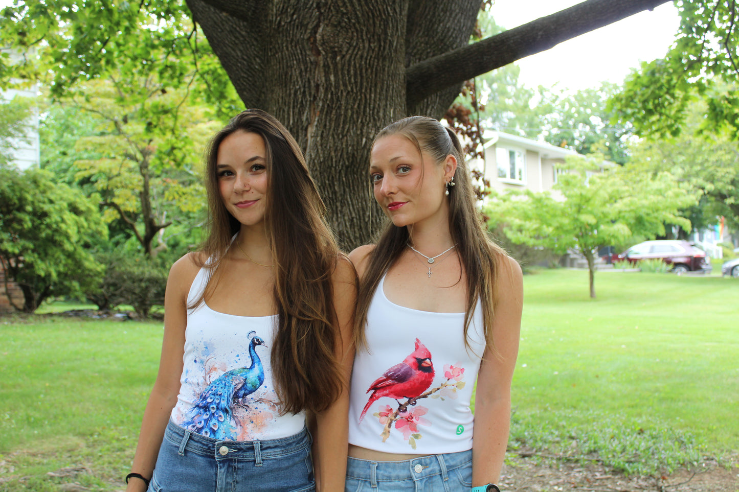 Reversible halter neck top (Red cardinal + mystery floral print)